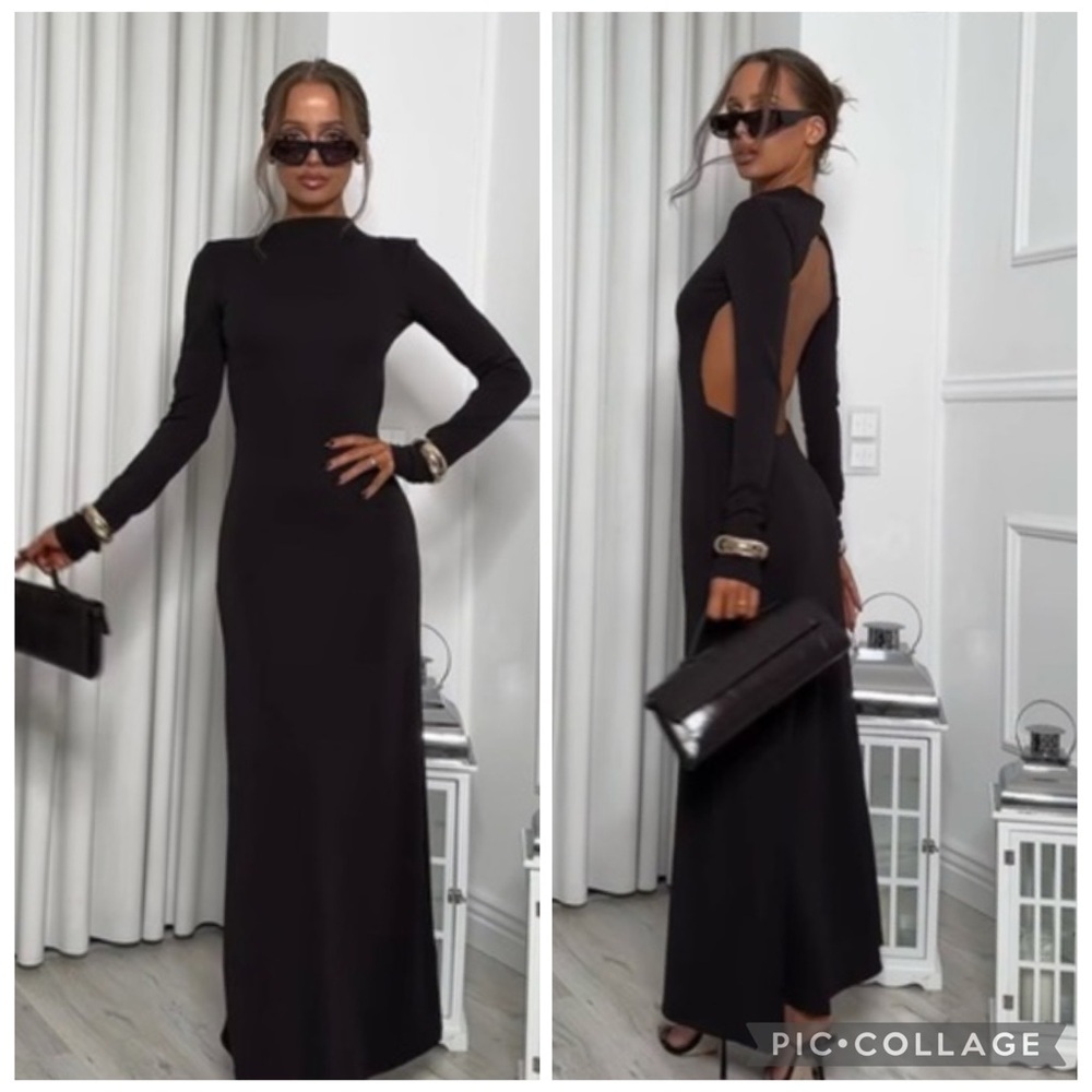 Zara NWT open back crepe dress dark brown 5039/844